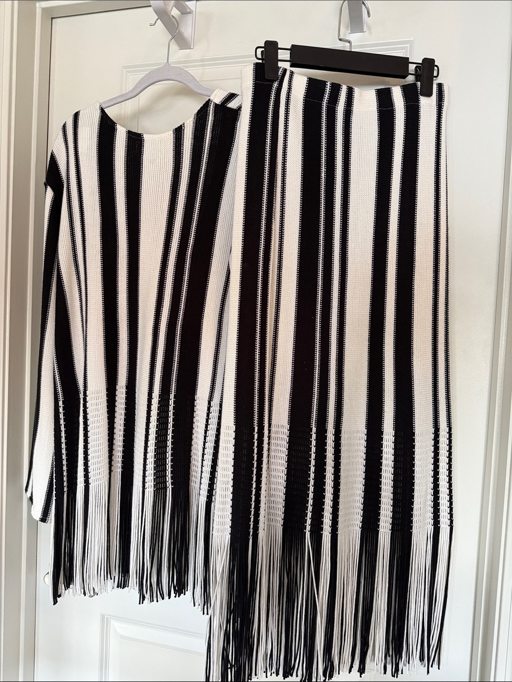 H&M Black & Cream Striped Fringe Top & Skirt Set Size S